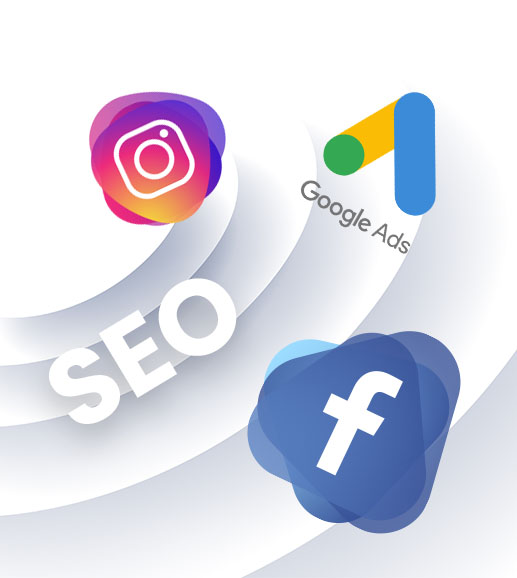 Symbole SEO Instagram facebook Google Ads Marketing kanalübergreifend