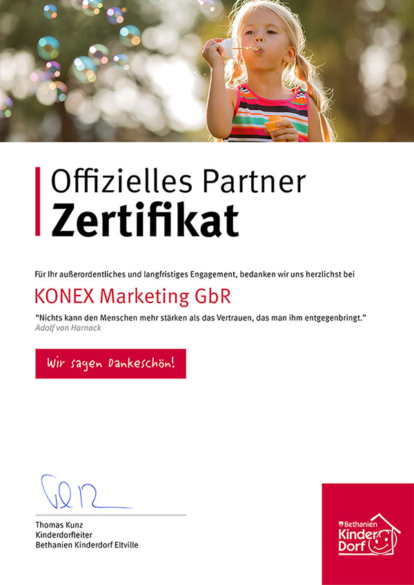 Kinderdorf Nachhaltigkeit Partner Zertifikat KONEX
